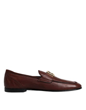 Dolce & Gabbana Brown Leather Logo Slip On Men Loafers Shoes