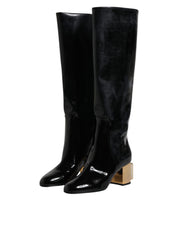Dolce & Gabbana Black Patent Leather Vally High Boots Shoes