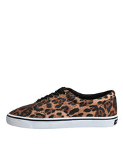 Dolce & Gabbana Brown Leopard Logo Print Cotton Sneakers Shoes