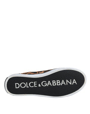 Dolce & Gabbana Brown Leopard Logo Print Cotton Sneakers Shoes