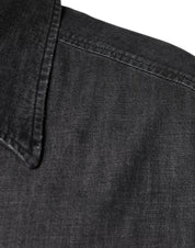 Dolce & Gabbana Black Logo Cotton Button Down Denim Shirt