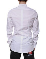 Dolce & Gabbana White Cotton Logo Formal Men GOLD Dress Shirt
