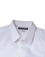 Dolce & Gabbana White Cotton Logo Formal Men GOLD Dress Shirt
