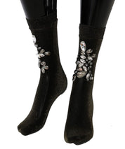 Dolce & Gabbana Black Stretch Floral Clear Crystal Socks