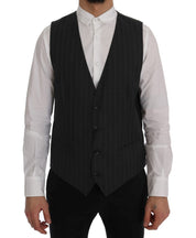 Dolce & Gabbana Elegant Gray Striped Single Breasted Vest