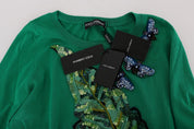 Dolce & Gabbana Green Silk Crystal Banana Sweater