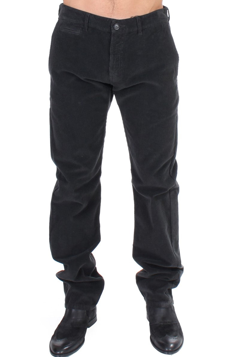 GF Ferre Elegant Black Cotton Corduroy Pants