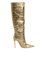 Dolce & Gabbana Gold Leather Stiletto Heels High Boots Shoes