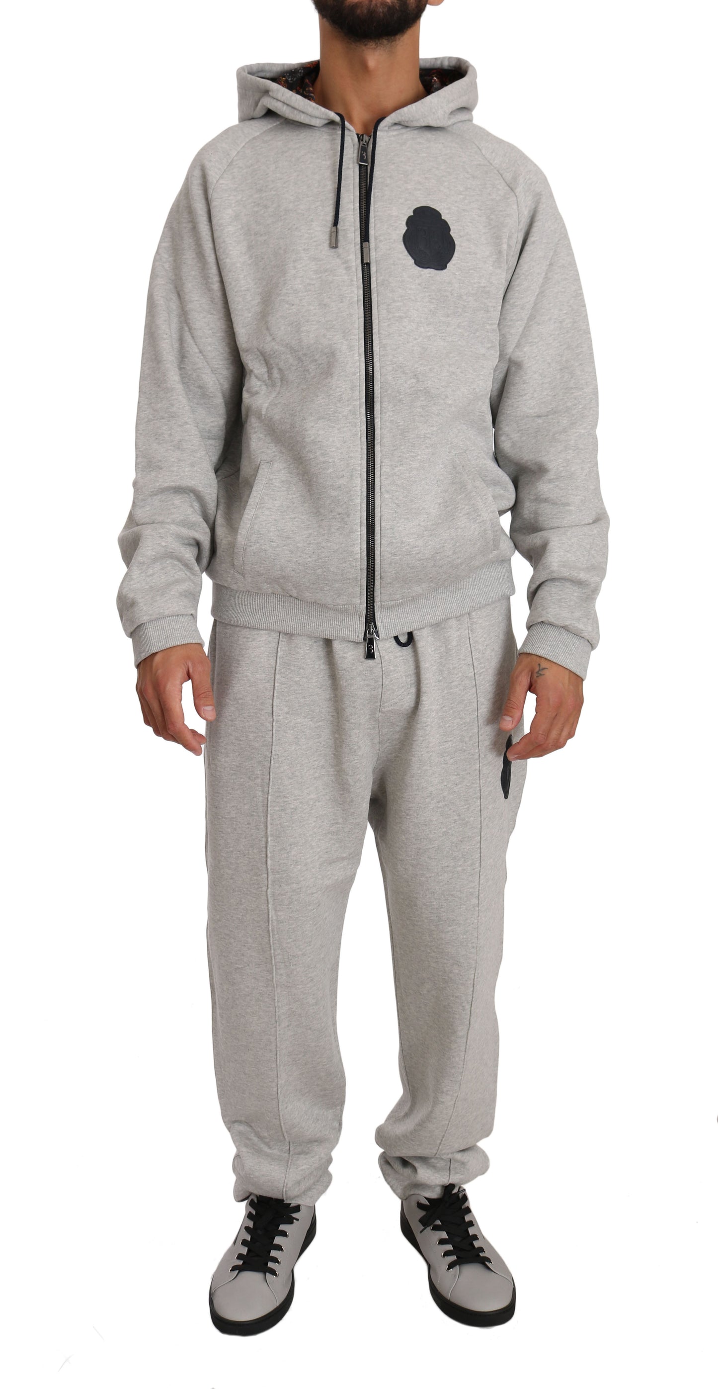 Elegant Gray Cotton Sweatsuit Ensemble