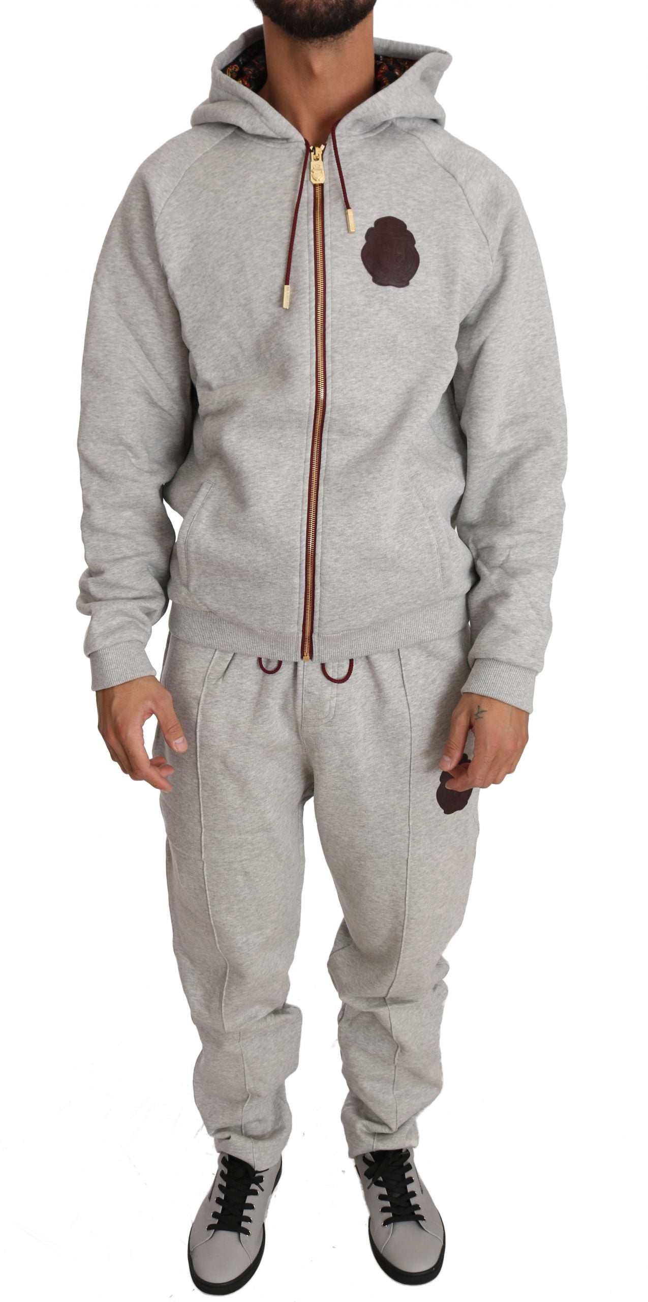 Elegant Gray Cotton Sweatsuit Ensemble