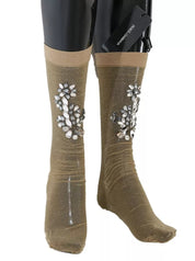 Dolce & Gabbana Gold Stretch Floral Clear Crystal Stocking Socks