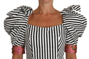 Dolce & Gabbana White Black Striped Cropped Top Puff Sleeve Shirts