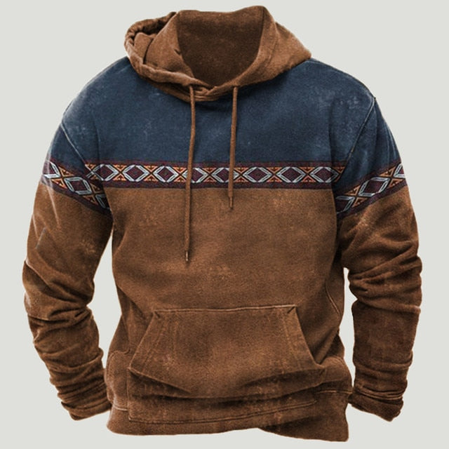 Western Aztec Patchwork Hoodie.