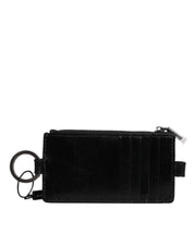 Dolce & Gabbana Black Horse Leather Lanyard Logo Card Holder Wallet