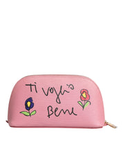 Dolce & Gabbana Pink Leather DG Logo Zip Around Hand Purse Pouch Wallet