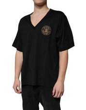 Dolce & Gabbana Black Cotton Logo Vneck Short Sleeve T-shirt