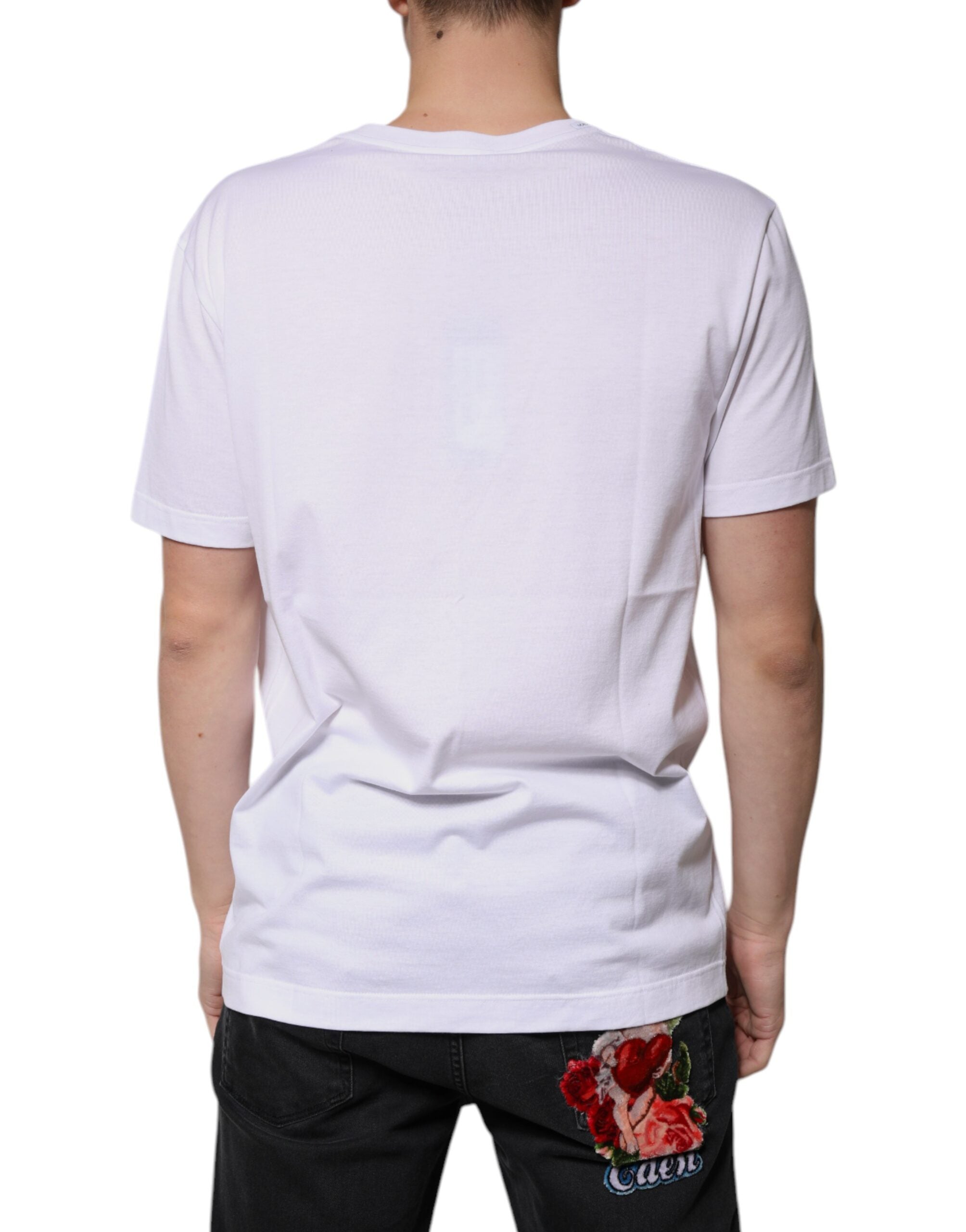 Dolce & Gabbana White Cotton V-neck Short Sleeves T-shirt