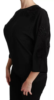 Dolce & Gabbana Black Floral Embroidered Blouse Silk Top