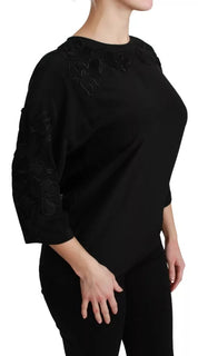Dolce & Gabbana Black Floral Embroidered Blouse Silk Top