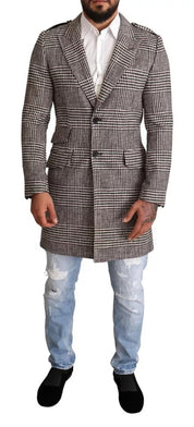 Dolce & Gabbana Gray Check Plaid Long Trench Coat Jacket