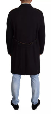 Dolce & Gabbana Blue Trench Coat Long Wool Stretch Jacket