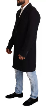 Dolce & Gabbana Blue Trench Coat Long Wool Stretch Jacket