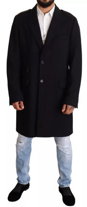 Dolce & Gabbana Blue Trench Coat Long Wool Stretch Jacket