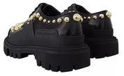 Dolce & Gabbana Black Leather Trekking Derby Embellished Shoes