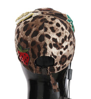Dolce & Gabbana Brown Leopard Sequin Sicily Applique Baseball Hat