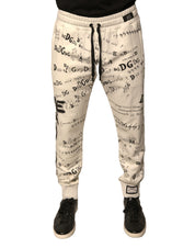 Dolce & Gabbana White Printed Cotton Jogger Sweatpants Pants