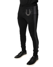 Dolce & Gabbana Black Horseshoe Embellished Wool Slim Fit Pants
