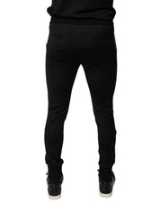 Dolce & Gabbana Black Horseshoe Embellished Wool Slim Fit Pants