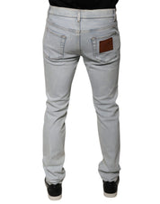 Dolce & Gabbana Light Blue Cotton Blend Tattered Skinny Denim Jeans