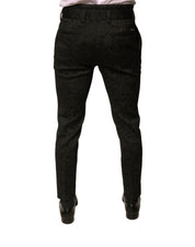 Dolce & Gabbana Black Brocade Polyester Skinny Men Dress Pants