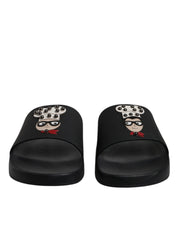 Dolce & Gabbana Black Leather Slides Sandals Beachwear Shoes