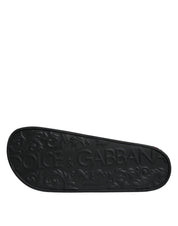 Dolce & Gabbana Black Leather Slides Sandals Beachwear Shoes