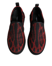 Dolce & Gabbana Red Black Leopard Cotton Men Low Top Sneakers Shoes