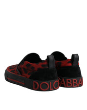 Dolce & Gabbana Red Black Leopard Cotton Men Low Top Sneakers Shoes