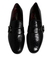 Dolce & Gabbana Black Exotic Leather DG Logo Loafers Formal Dress Shoes