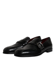 Dolce & Gabbana Black Exotic Leather DG Logo Loafers Formal Dress Shoes