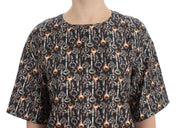 Dolce & Gabbana Gray Gold Key Print Silk Blouse T-shirt