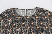 Dolce & Gabbana Gray Gold Key Print Silk Blouse T-shirt