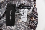 Dolce & Gabbana Gray Gold Key Print Silk Blouse T-shirt