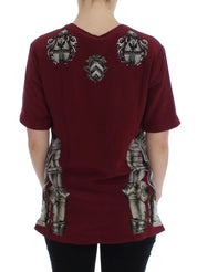 Dolce & Gabbana Red Knight Print Silk Blouse T-shirt