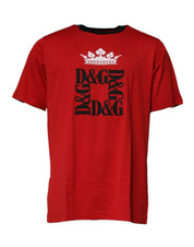 Dolce & Gabbana Red Logo Crown Cotton Crew Neck T-shirt