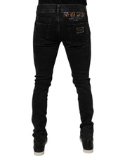 Dolce & Gabbana Black Tattered Cotton Skinny Men Denim Jeans