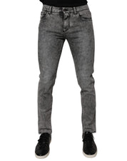 Dolce & Gabbana Dark Gray Washed Cotton Slim Fit Denim Jeans