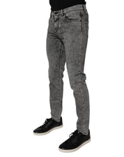 Dolce & Gabbana Dark Gray Washed Cotton Slim Fit Denim Jeans