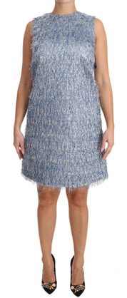Dolce & Gabbana Light Blue Fringe Shift Gown Dress