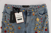 Dolce & Gabbana Crystal Roses Heart Embellished Jeans
